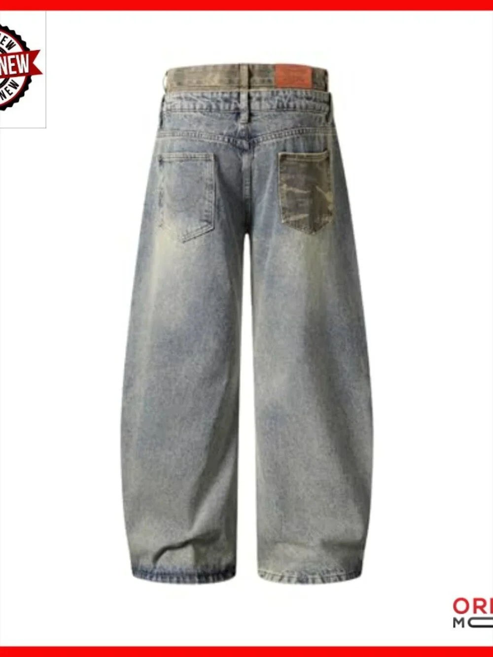Wide Leg Denim Pants Double Waist Retro Washed Baggy Streetwear Jeans
